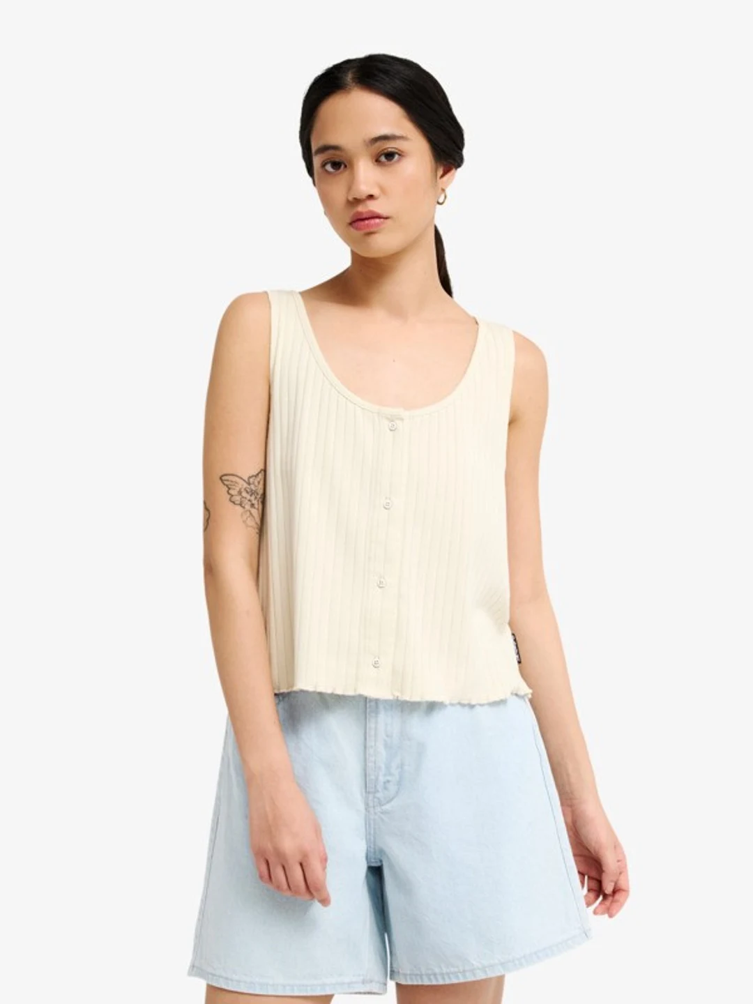 Mom - Short en denim pour Femme Gris