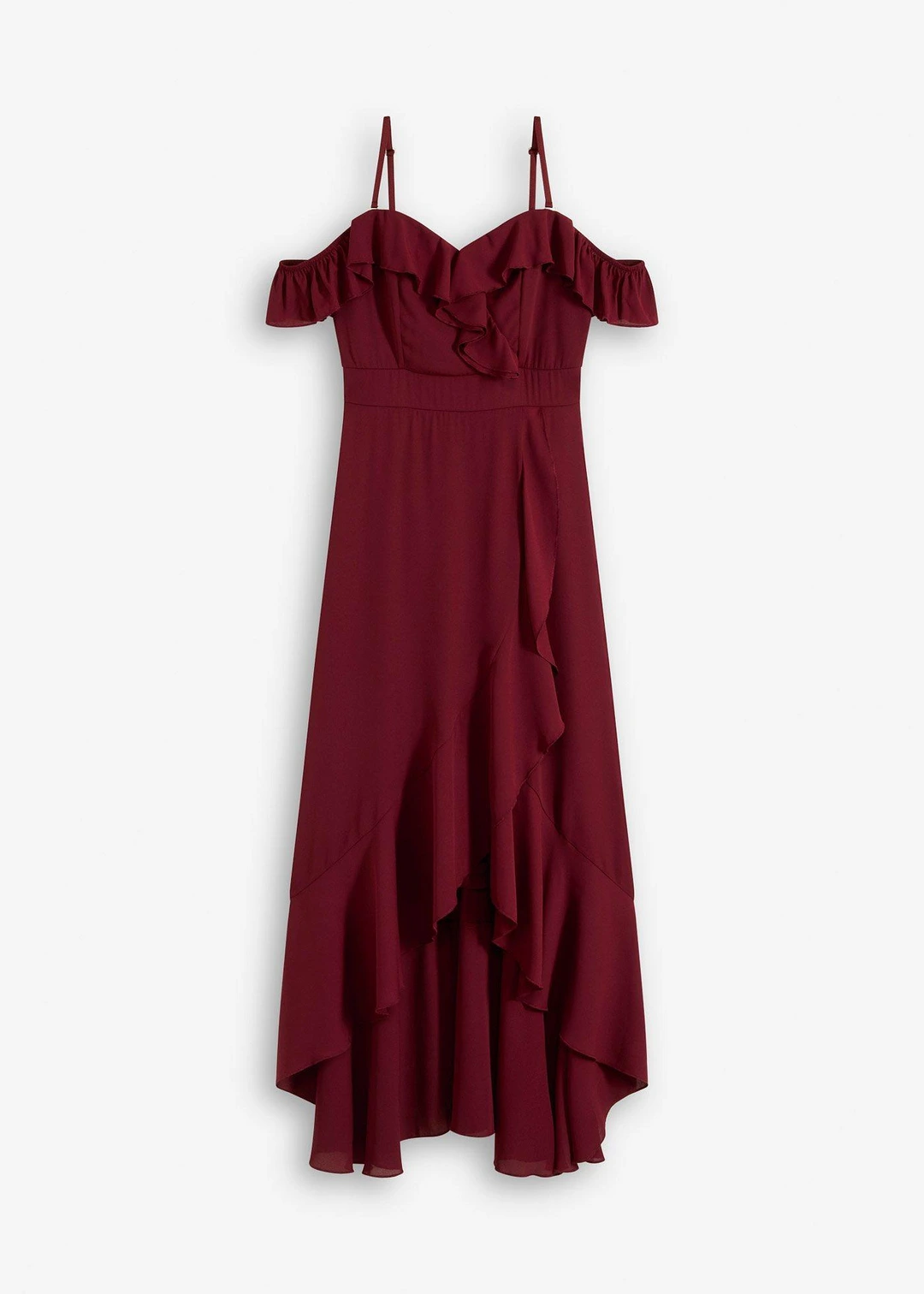 Robe encolure Bardot à volants