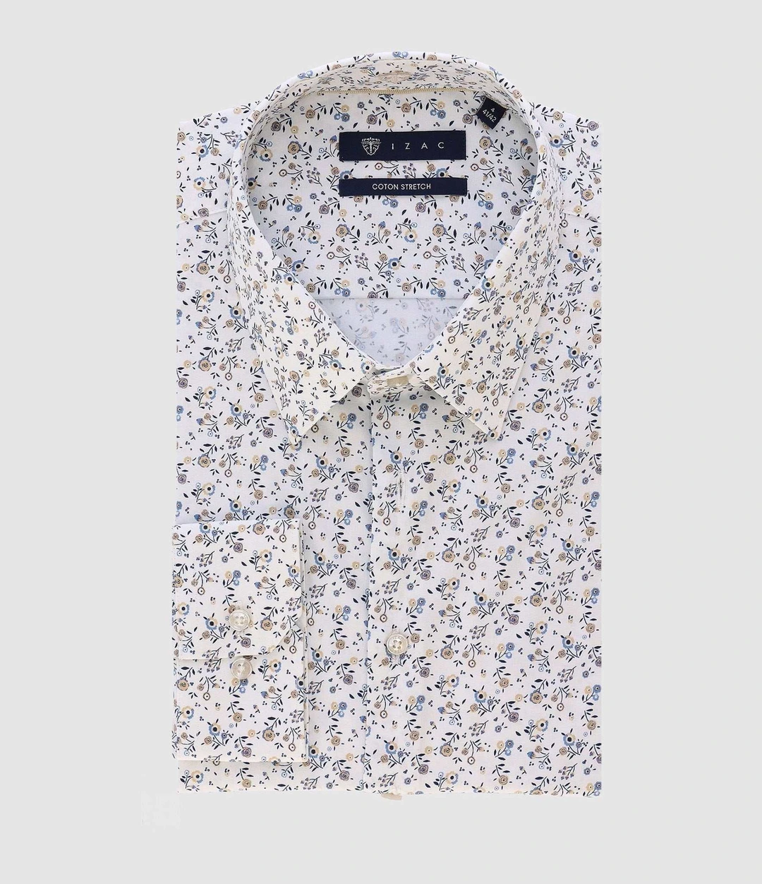 IZAC - Chemise ville imprimée blanc camel bleu PHILEABT