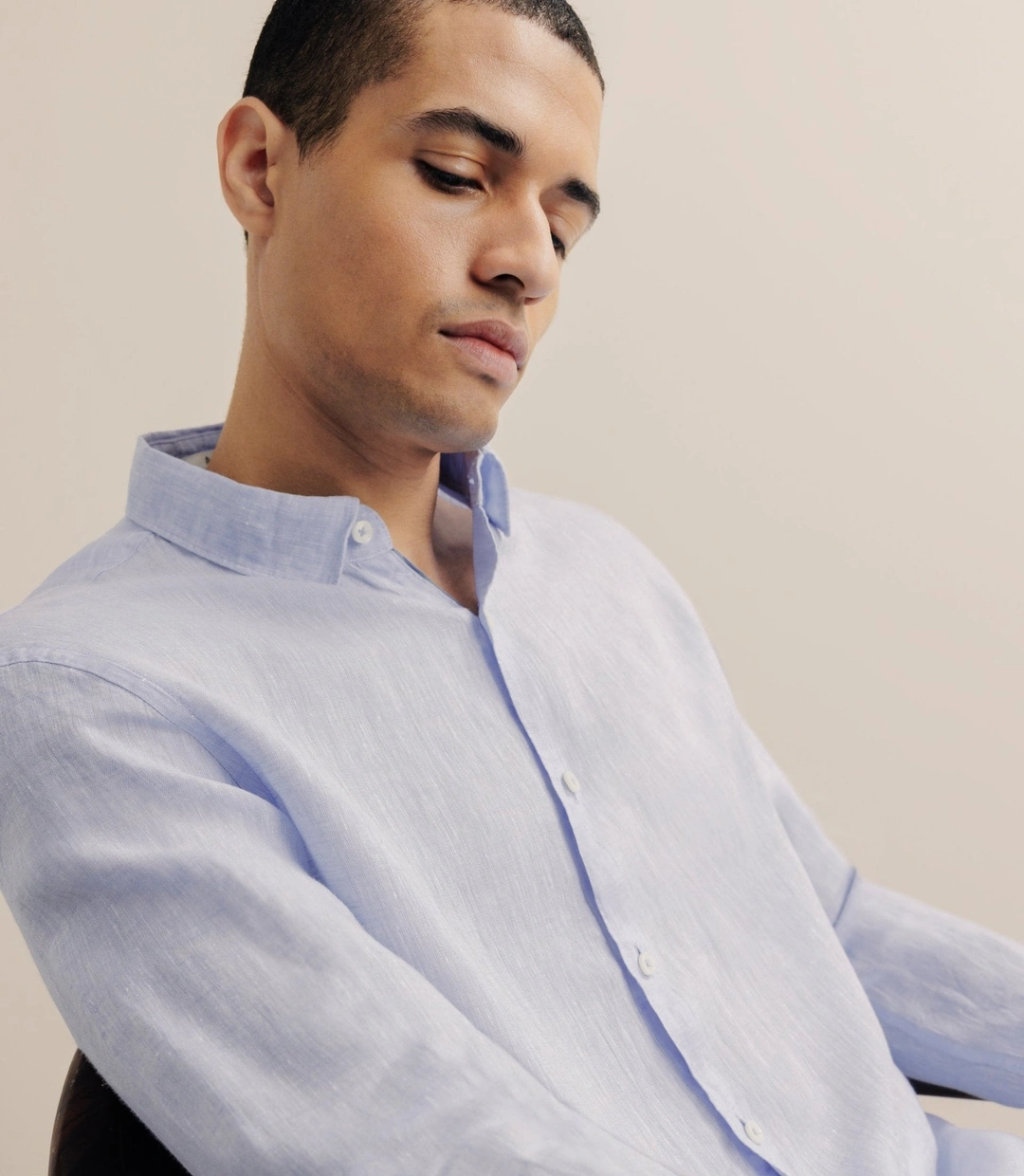 IZAC - Chemise unie 100% lin ciel
