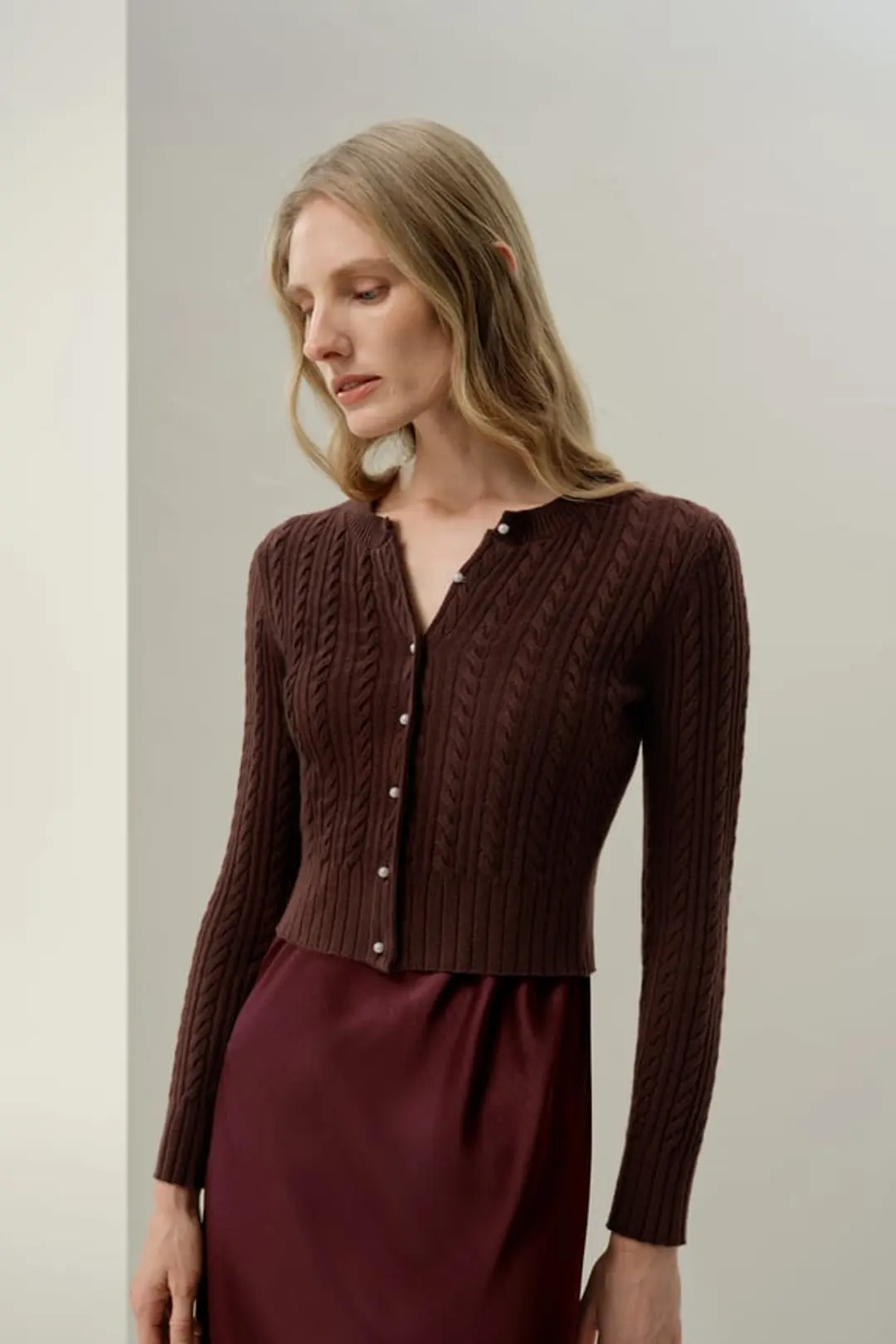 LILYSILK x Lydia Millen Cardigan Cachemire Bébé Femme Torsadé Argile Rouge S