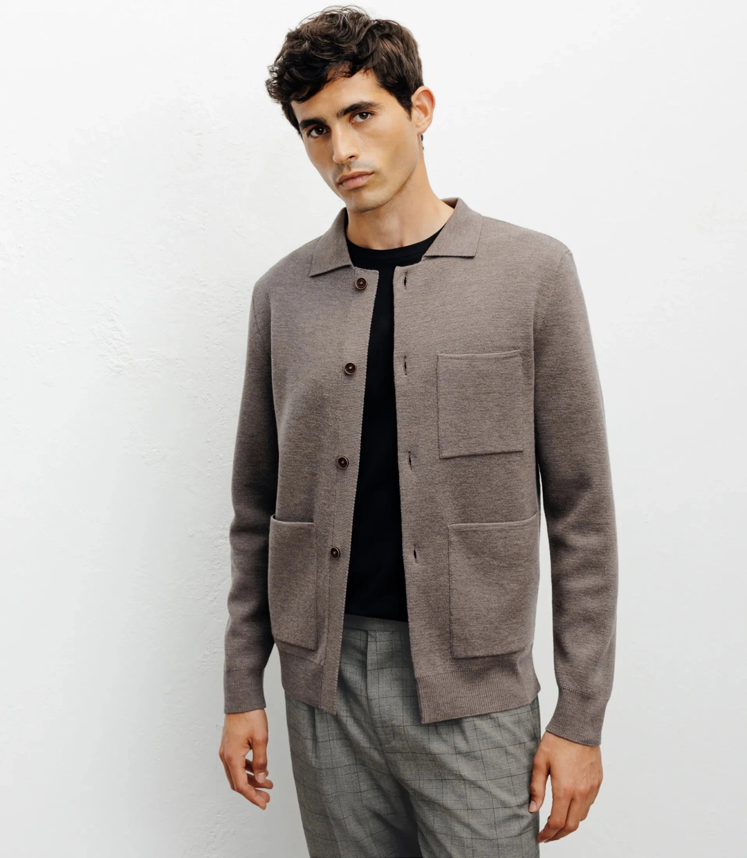 IZAC - Cardigan surchemise en maille chatain