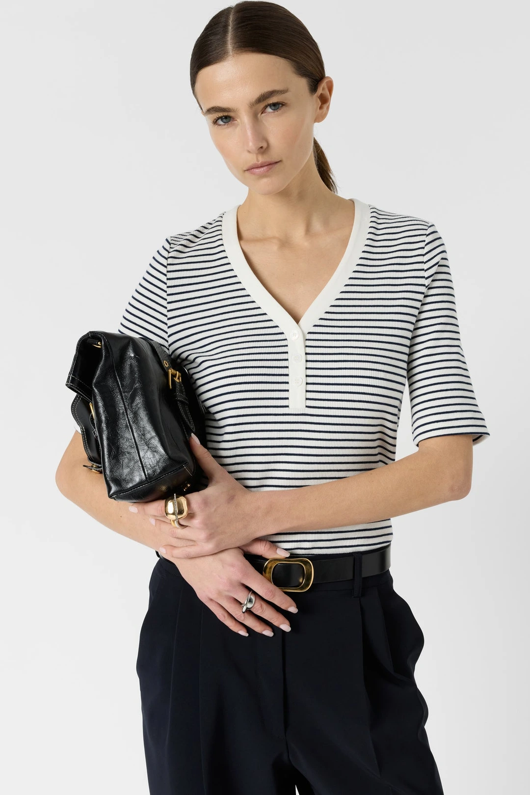 T-shirt décolleté à rayures en coton - MAIVA - Marine - 2