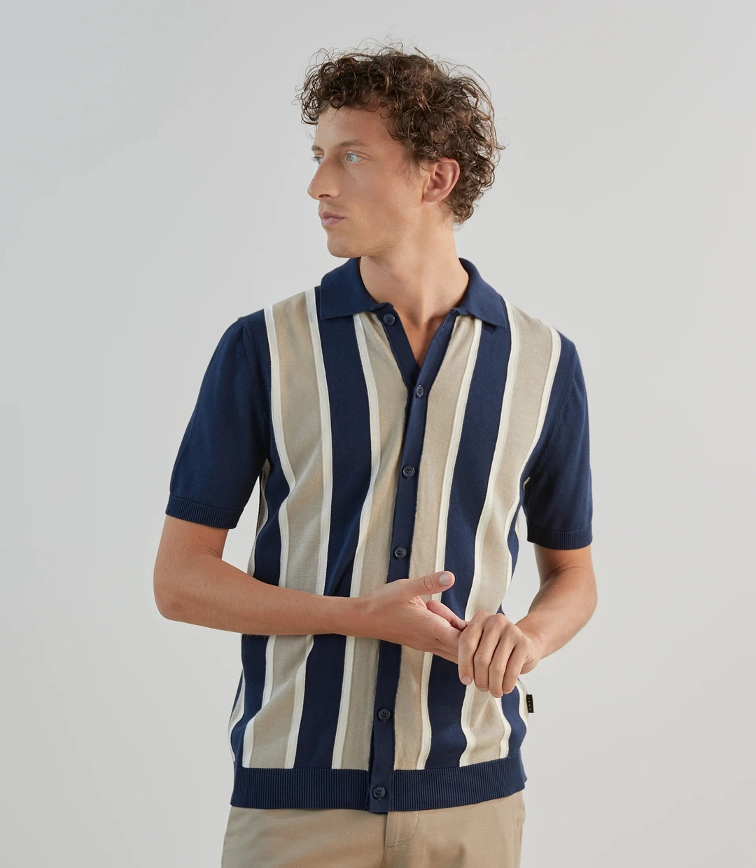 IZAC - Polo col chemise en maille marine