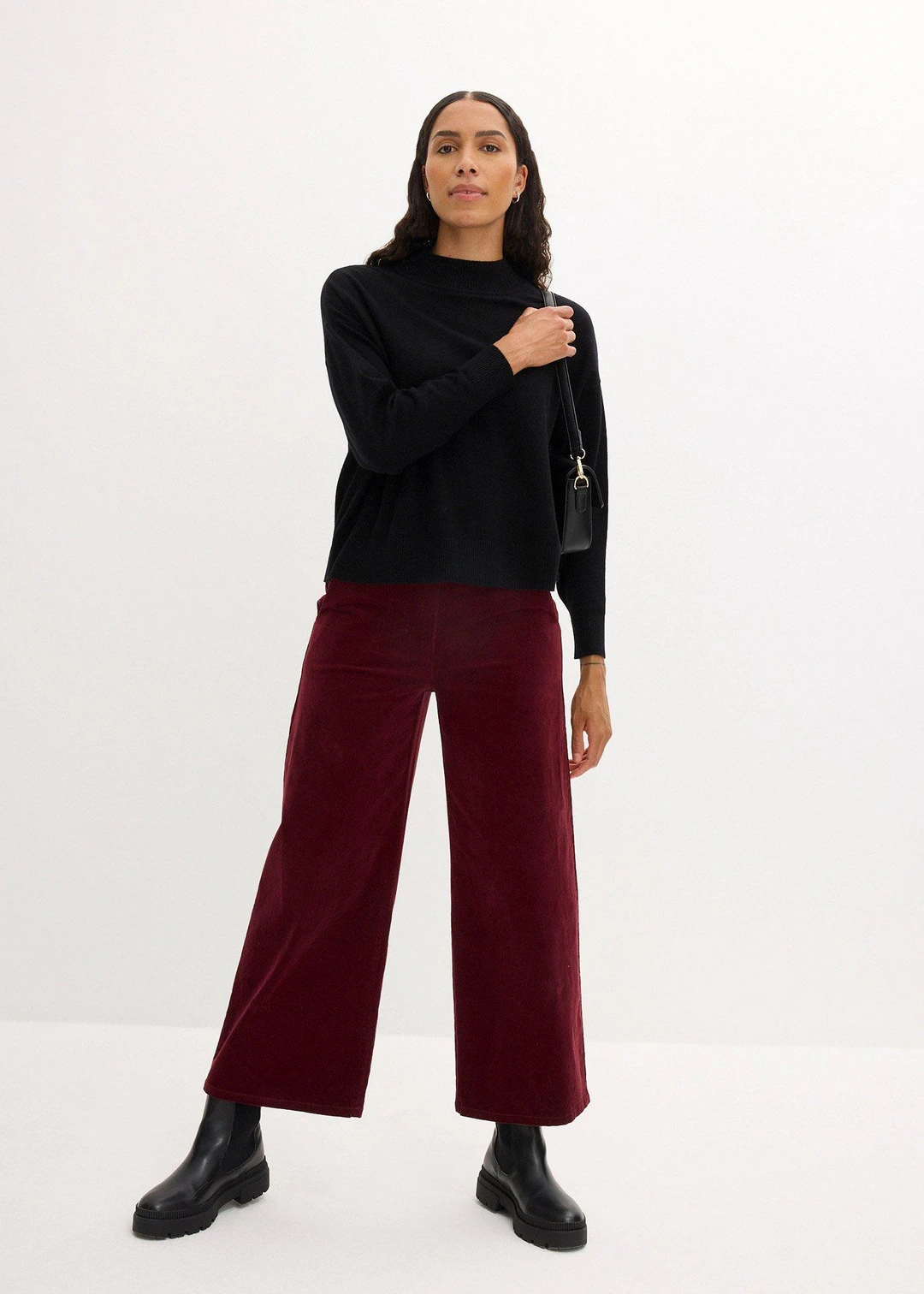 Pantalon en velours côtelé, taille haute élastiquée - 2