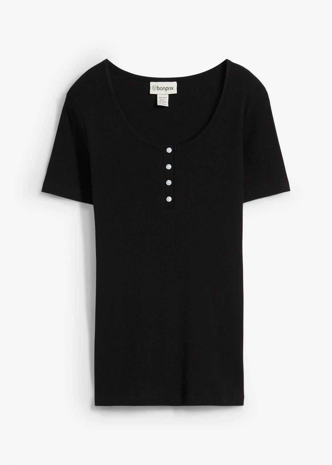 T-shirt col tunisien, 100% coton