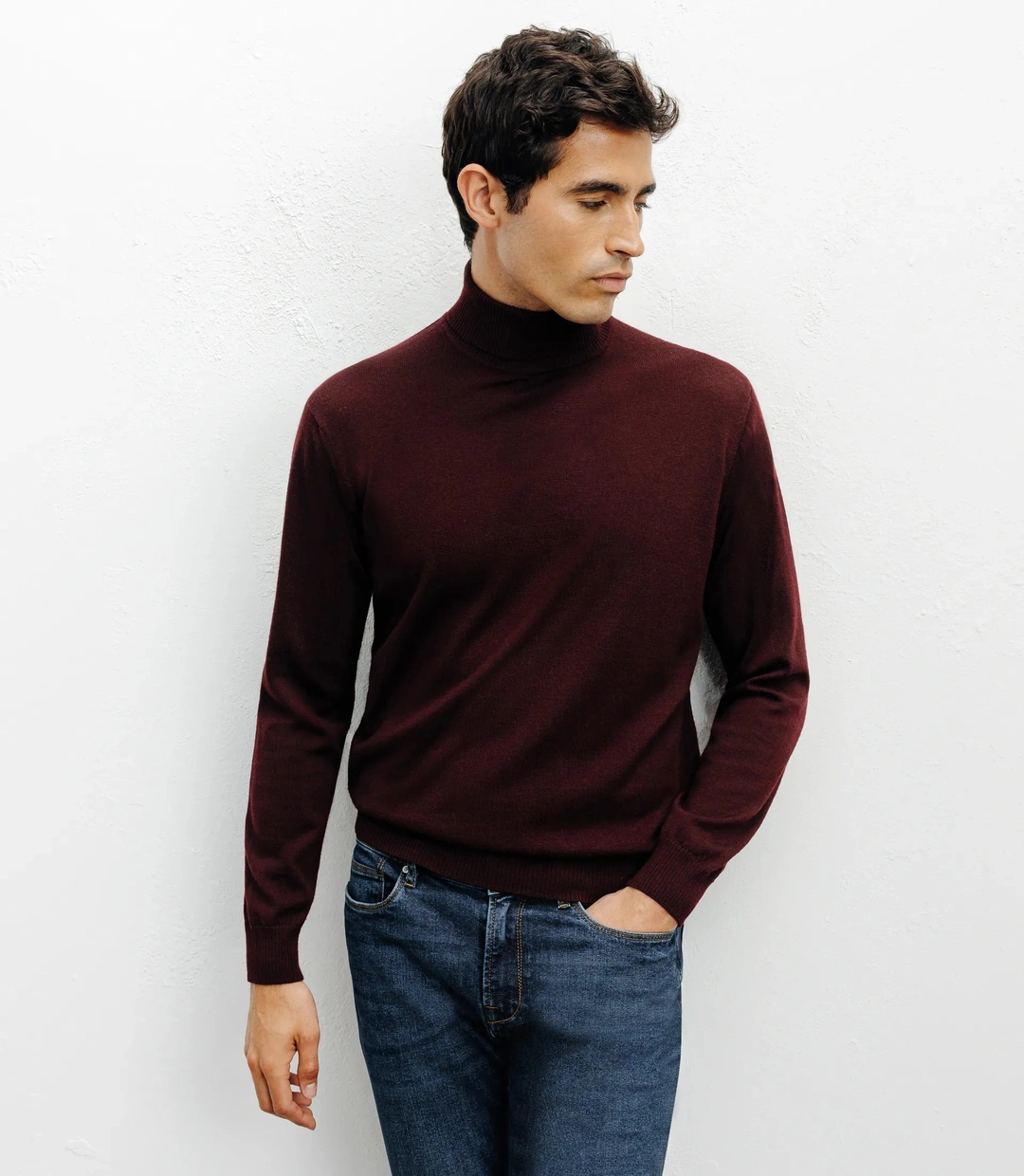 IZAC - Pull col roulé bordeaux