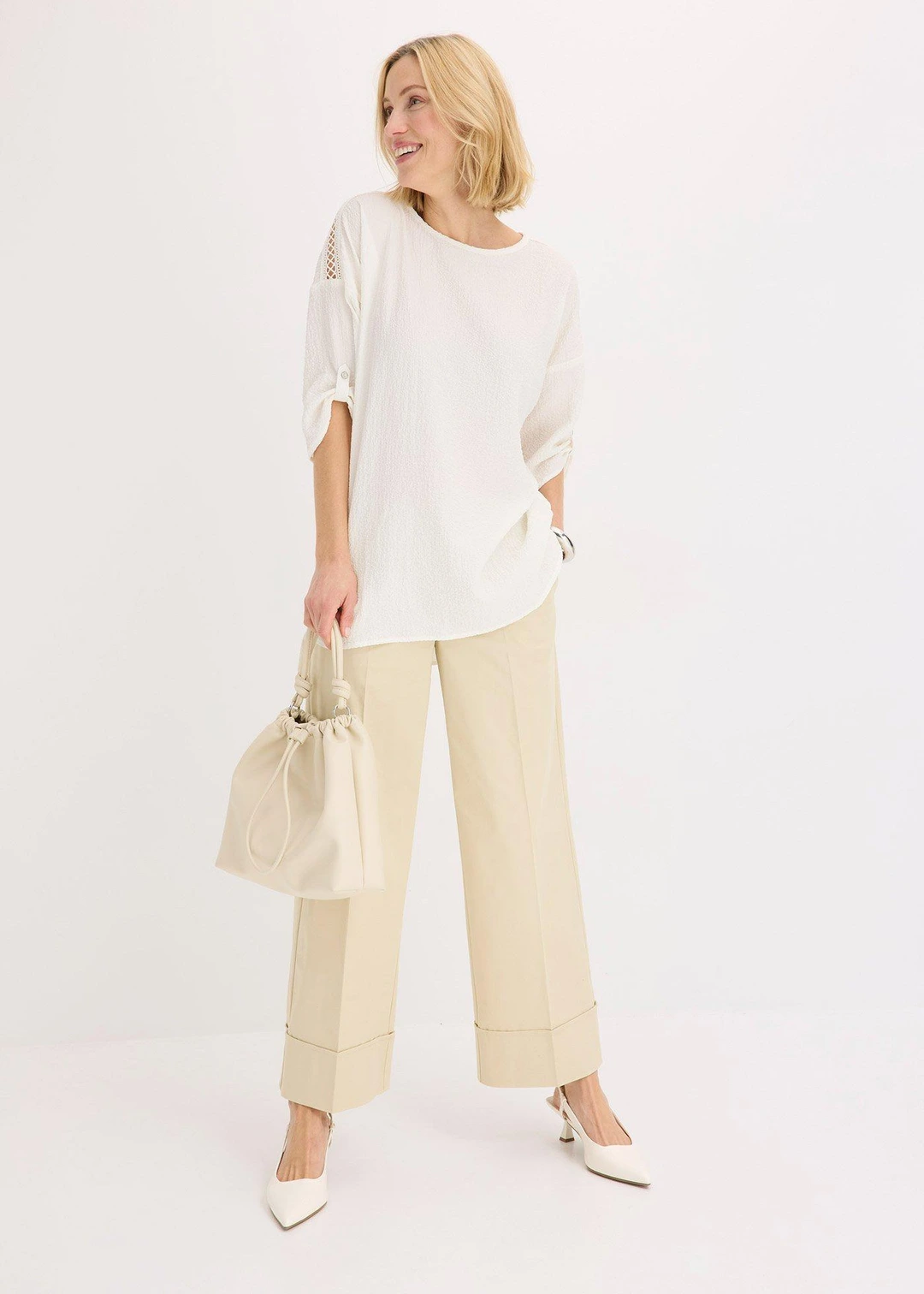 Blouse texturée avec bande de dentelle - 2
