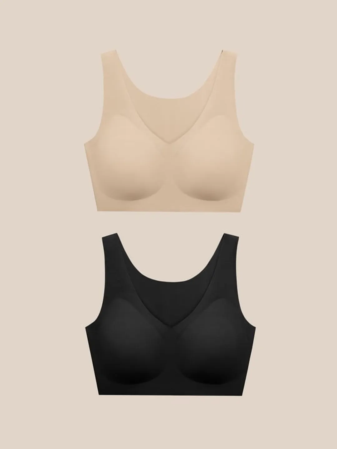 LILYSILK Soutien-Gorge Soie Taille Unique Sans Armatures Confort Abricot Clair + Noir