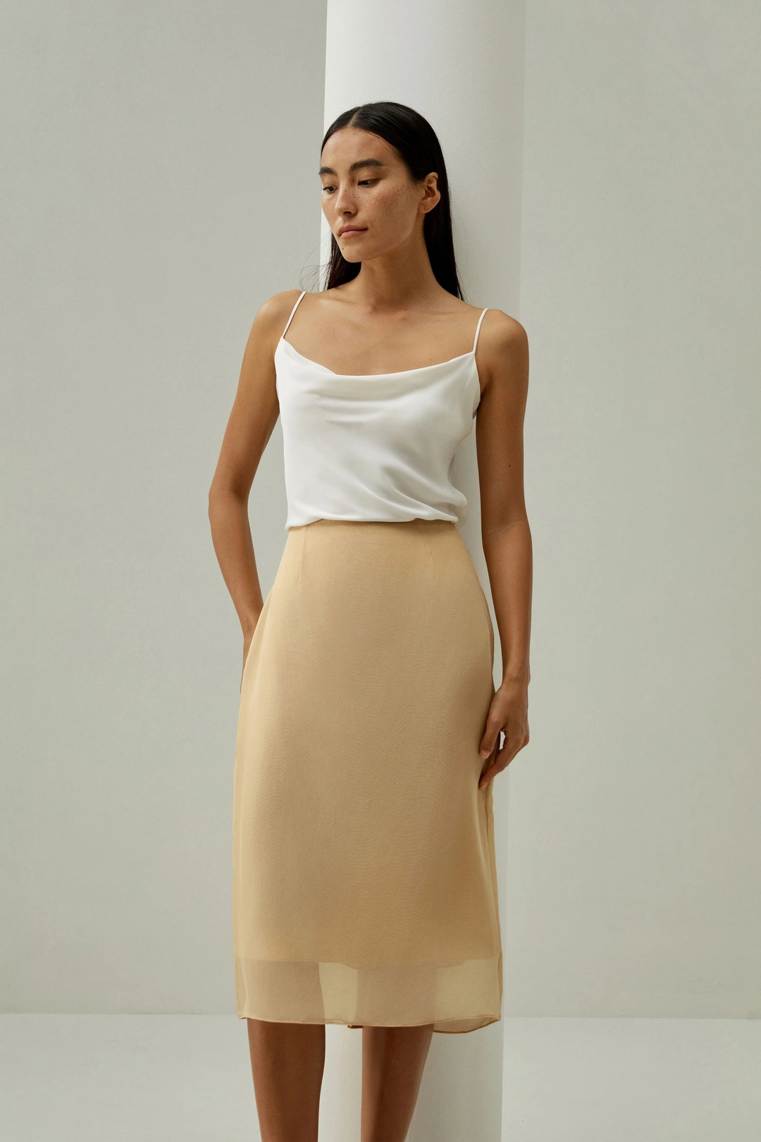 LILYSILK Jupe En Soie Évasée Sur Mesure Facile À Assortir Pour Diverses Occasions Soie De Mûrier De Haute Qualité Lait D'Avoine 42