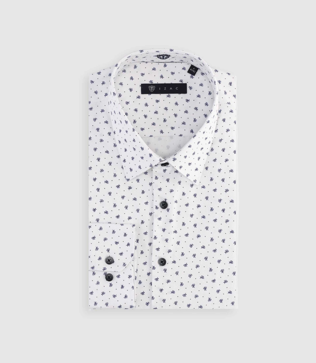 IZAC - Chemise à imprimé micro motifs blanche et marine MATTBT