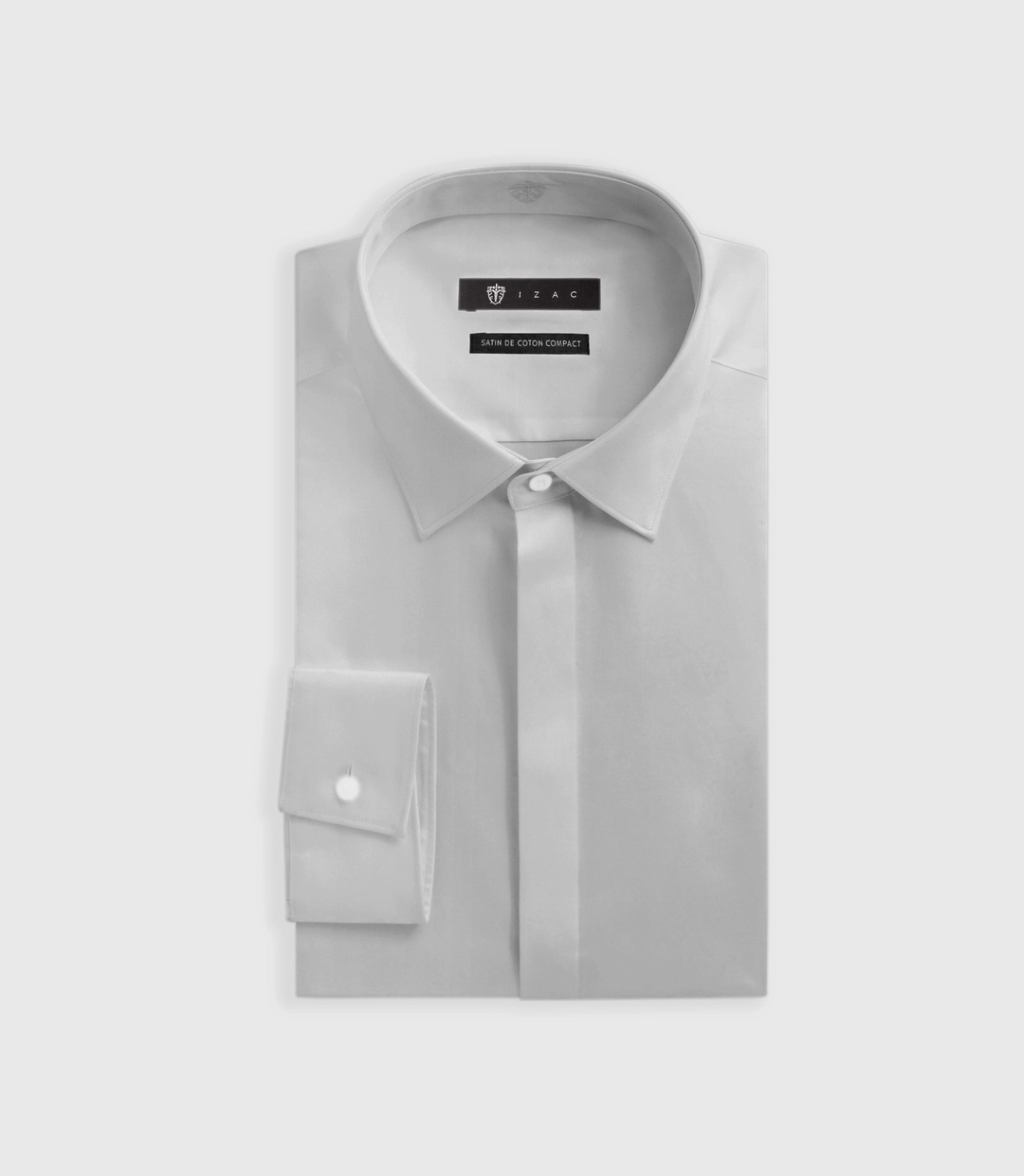 IZAC - Chemise slim en satin de coton gris perle SATINCACHE