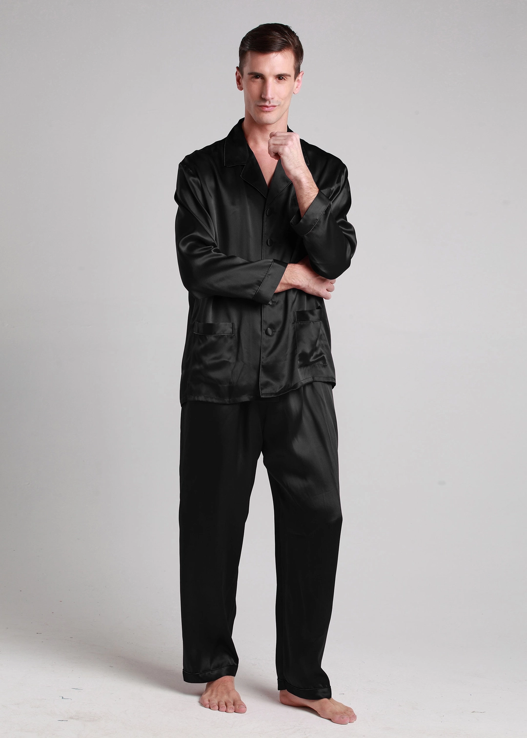 LILYSILK Ensemble pyjama FR soie longue bordure contraste