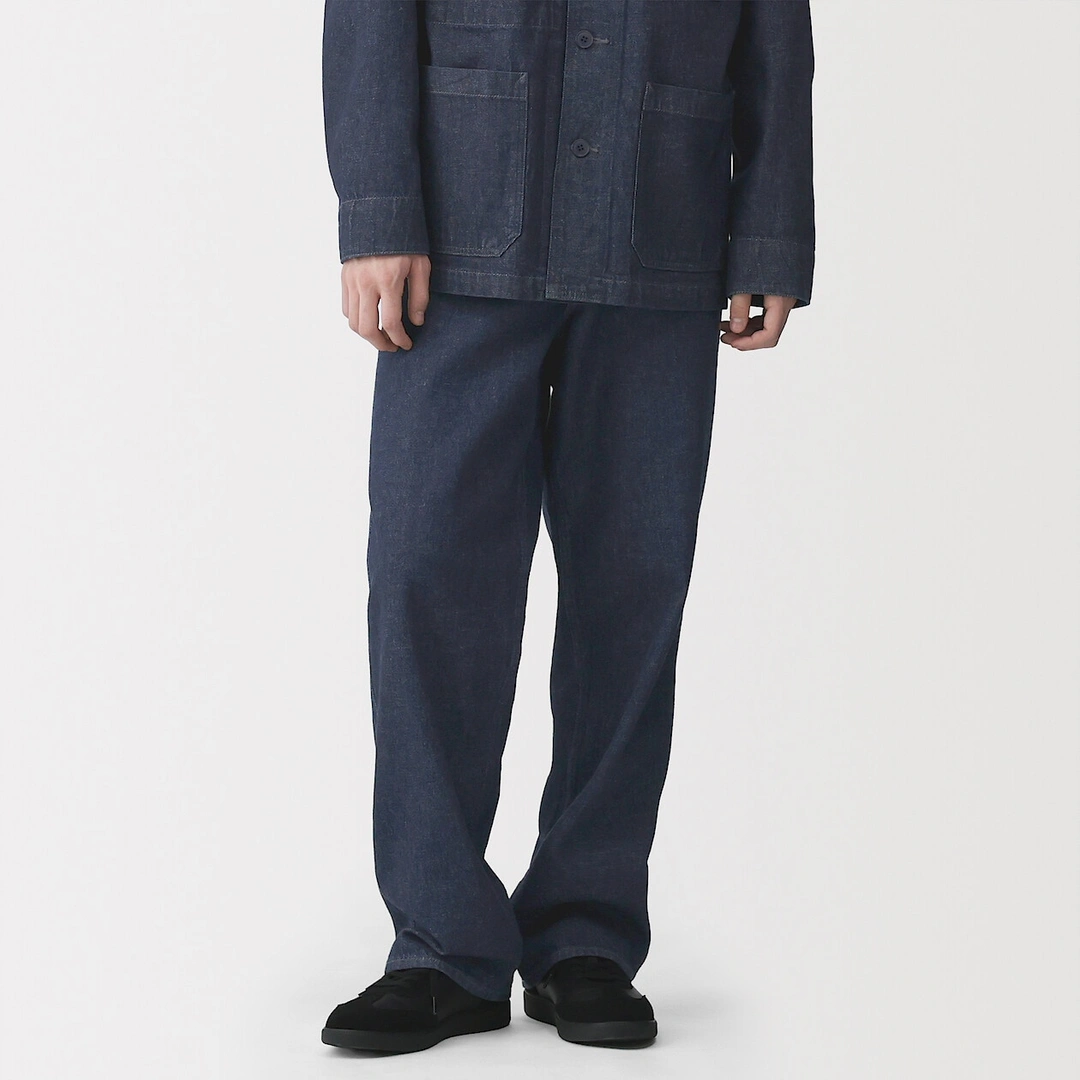 Pantalon coupe large en denim et kapok mélangé pour homme