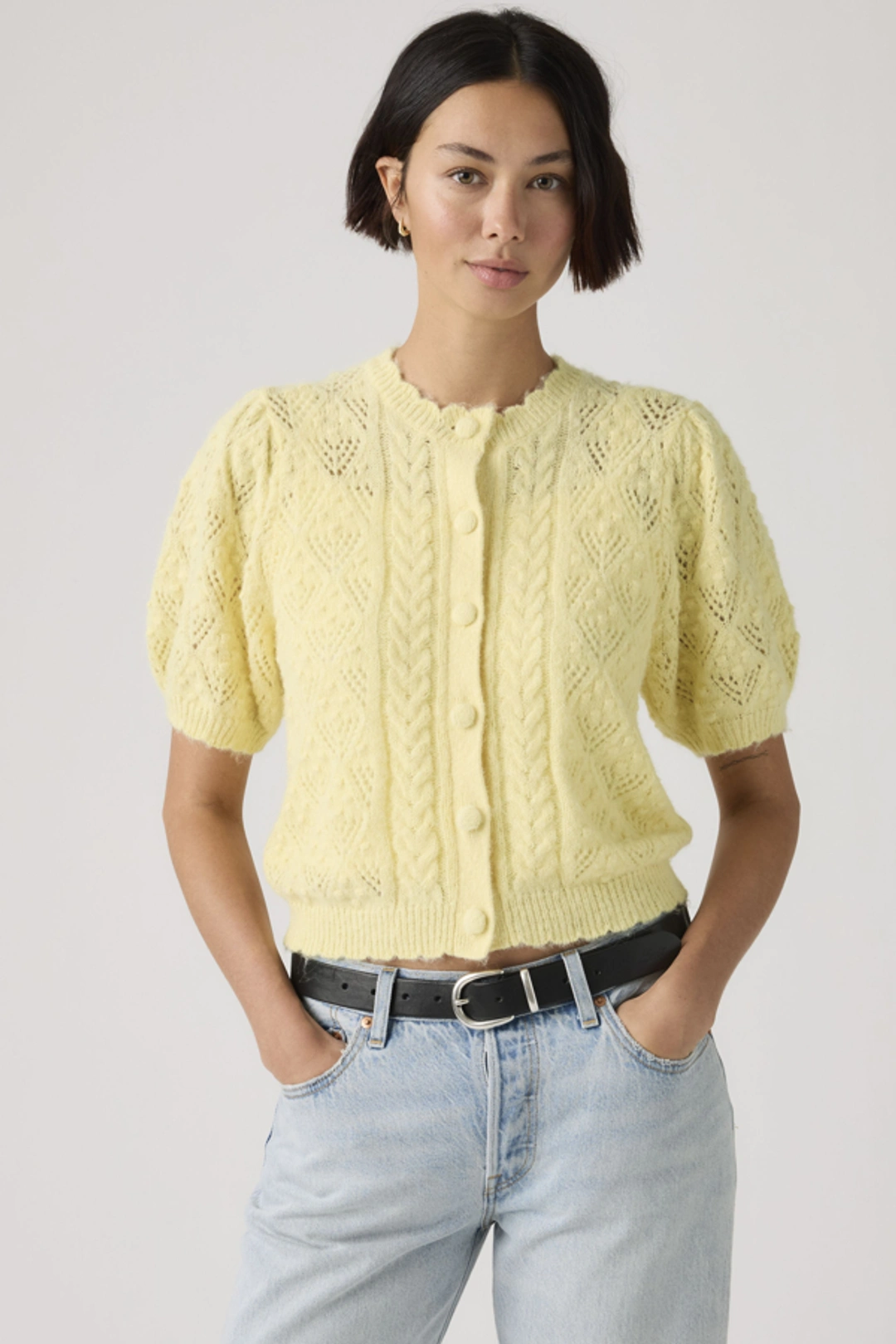 Levi's Cardigan Manche Courte Maille Pointelle Pauline - Femme - Jaune / French Vanilla - 2XS