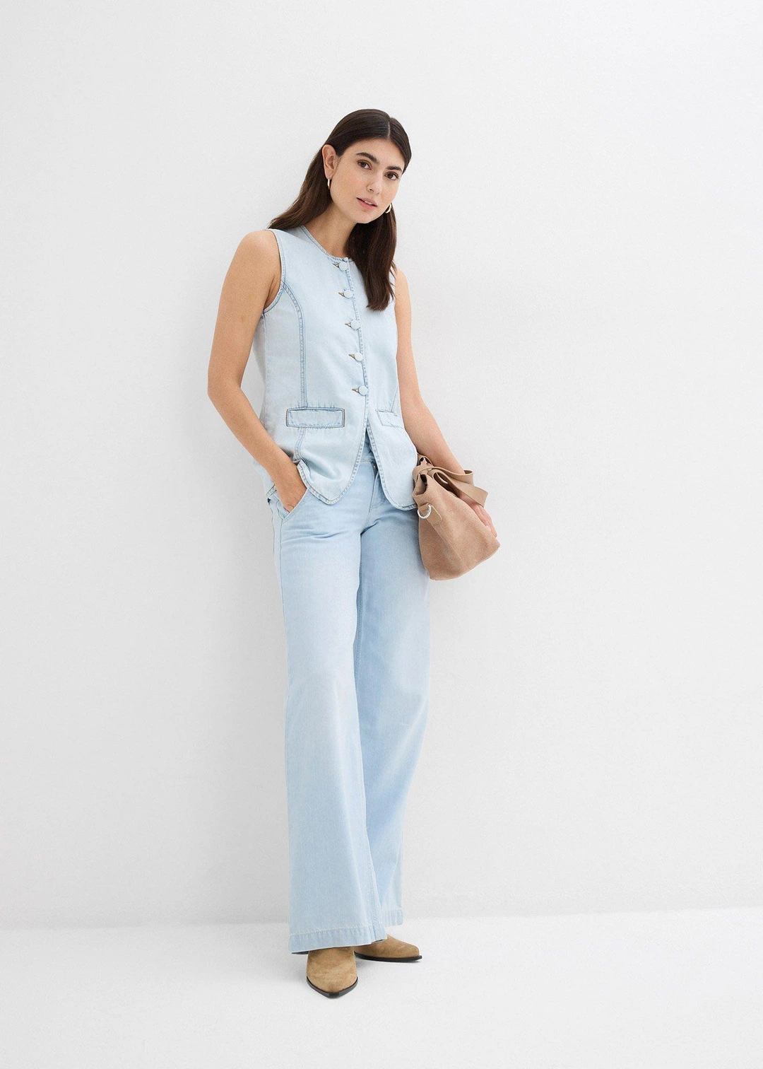 Jean large taille haute, toile ultra-douce