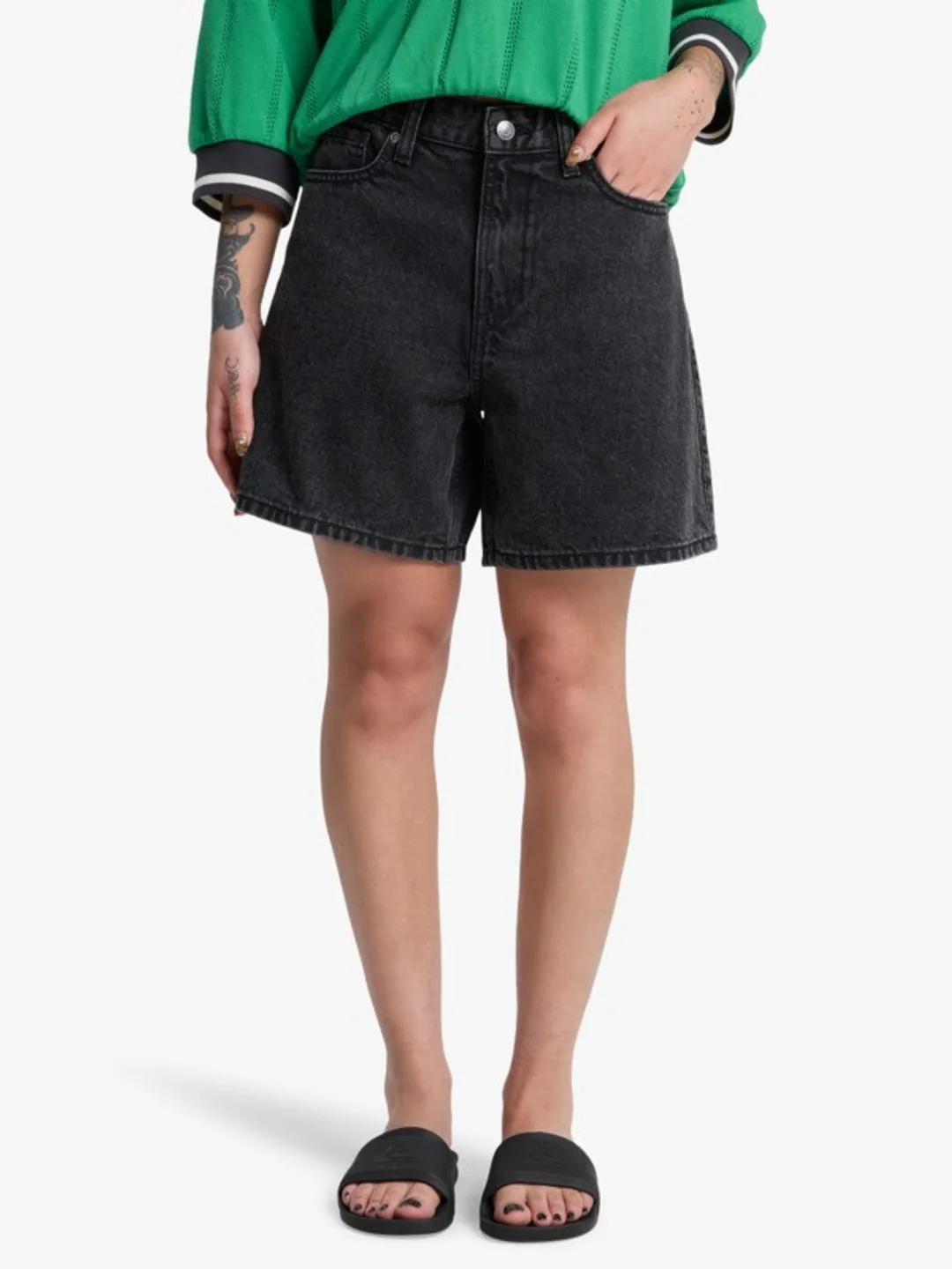 Mom - Short en denim pour Femme Gris
