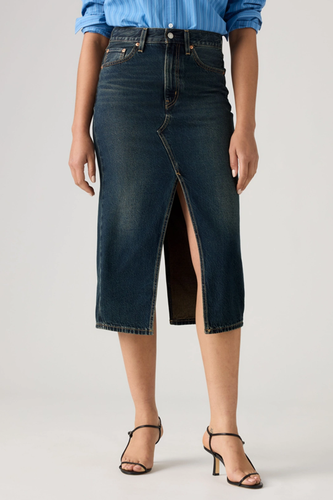 Levi's Jupe Mi Longue À Fente Déstructurée - Femme - Délavage Foncé / High Vibration Skirt - 32 - 2
