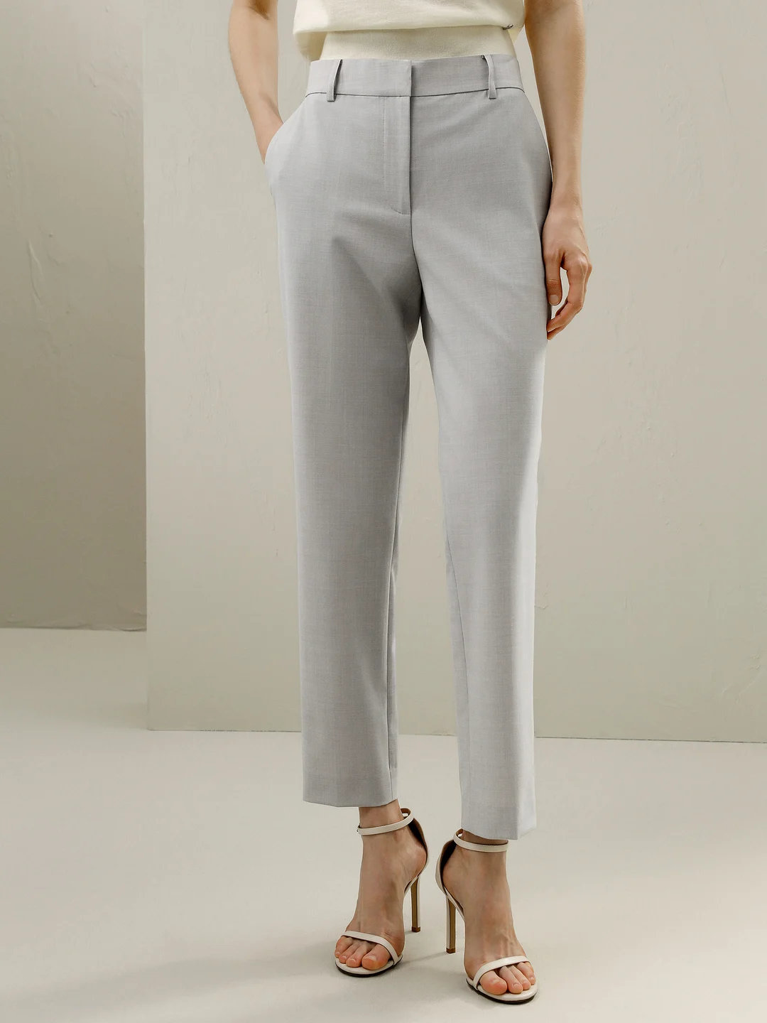 LILYSILK Pantalon En Laine Gris Métal Coupe Étroite Fine Laine Italienne Mérinos Un Toucher Incroyablement Doux Et Confortable 36
