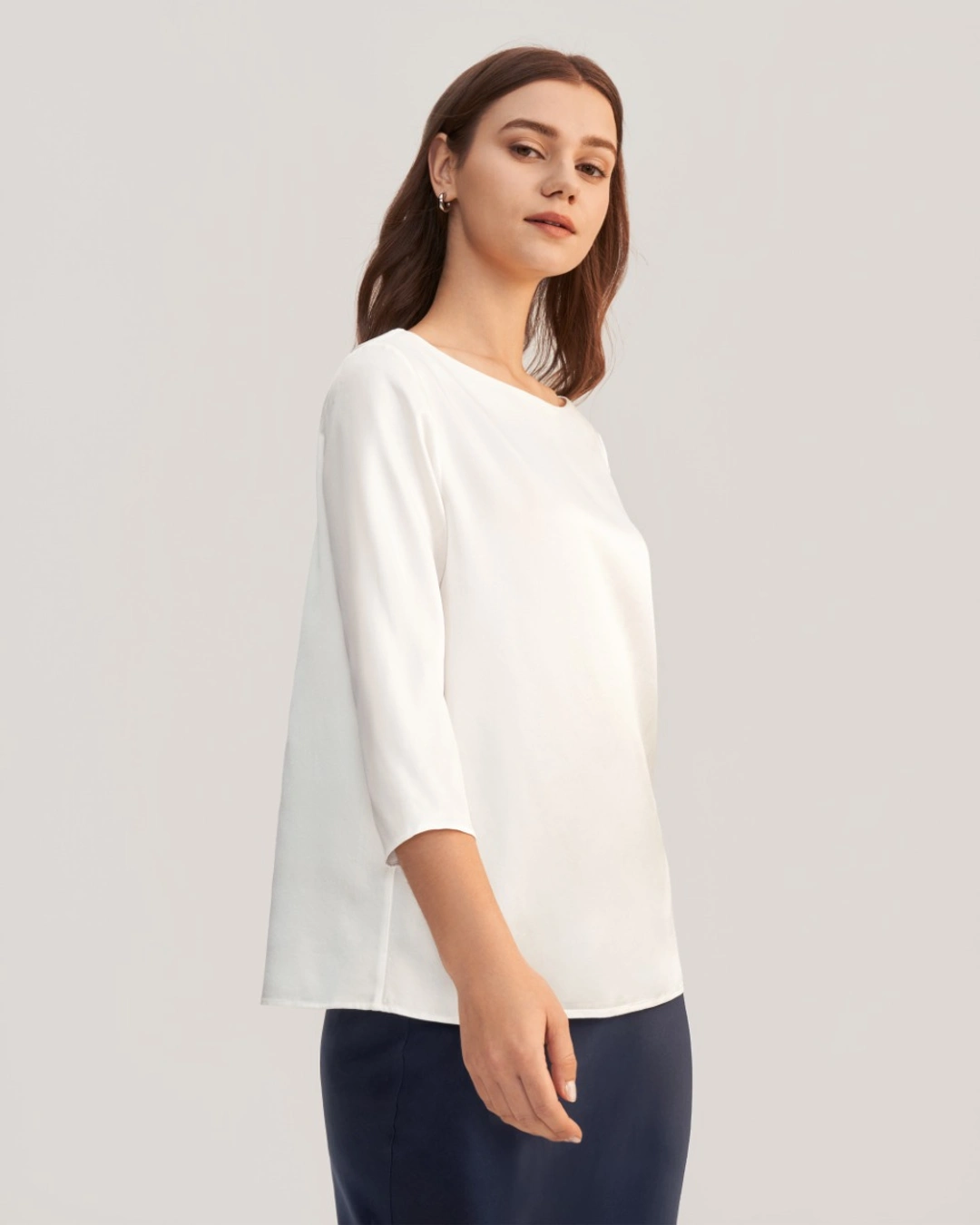 LILYSILK Blouse En Soie À Col Bateau Et Manches 3/4
