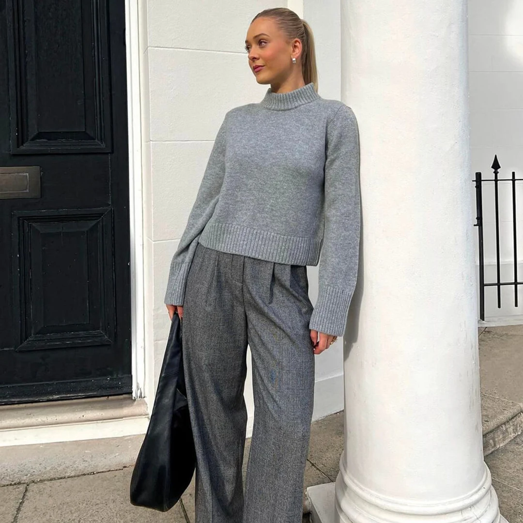 LILYSILK Pull Femme En Laine Gris Manches Larges, Poignets Côtelés Laine Et Cachemire Sans Produits Chimiques Nocifs S