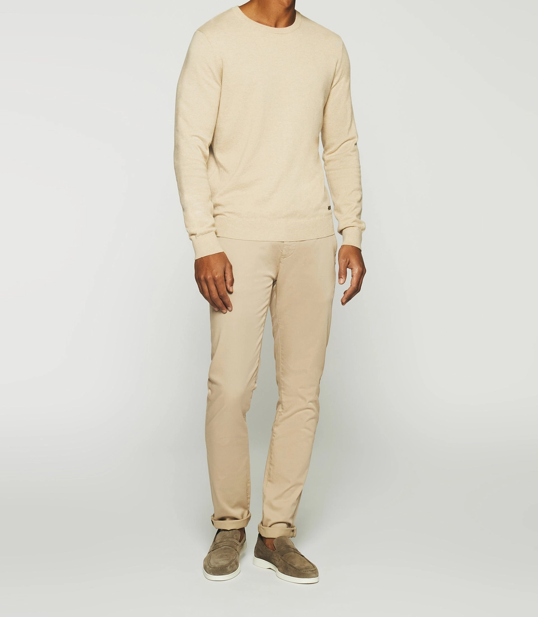 IZAC - Pull col rond en coton cachemire beige DRISS