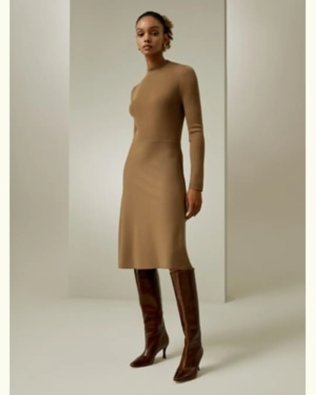 LILYSILK Robe En Laine Coupe Régulière Ajustée Mélange Soie-Laine Sa Taille Mi-Haute Sophistiqué Et Élégant Ocre Xs