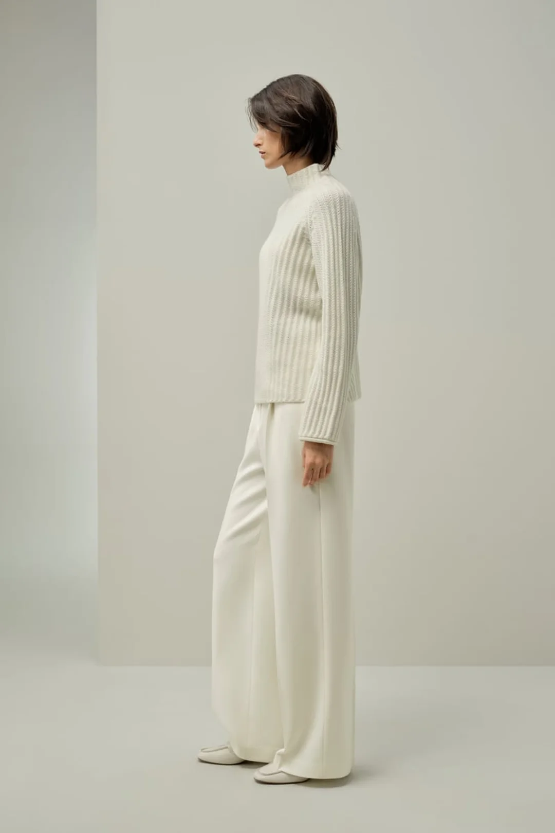 LILYSILK Pull Femme en Laine et Cachemire Élégant à Col Montant Tricot Jacquard Blanc M