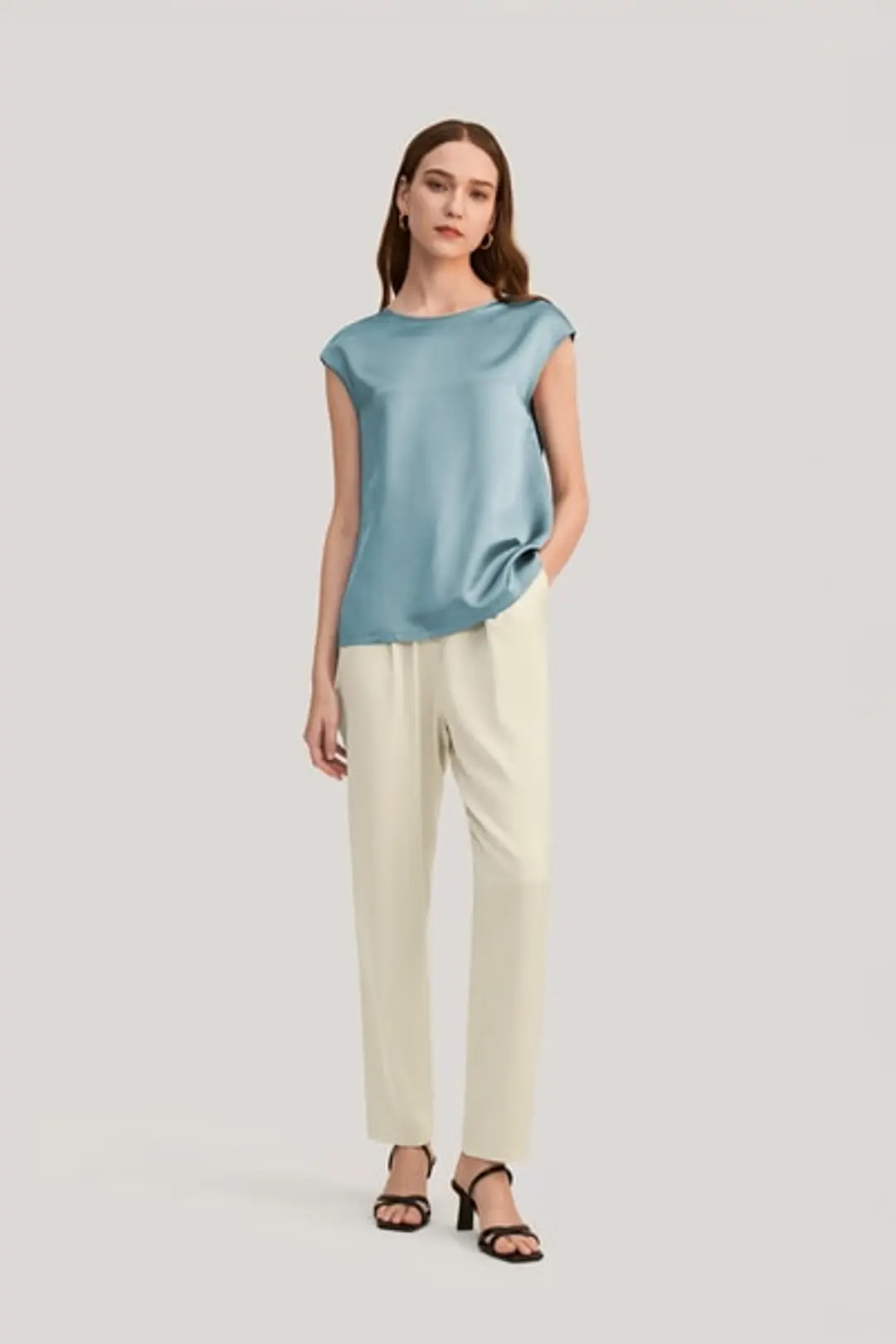 LILYSILK Tee Shirt Femme Soie Brillant, Lisse, Doux 100% Soie S'Accorde Avec N'Importe Quelle Tenue Simple Et Classique Blanc Naturel S