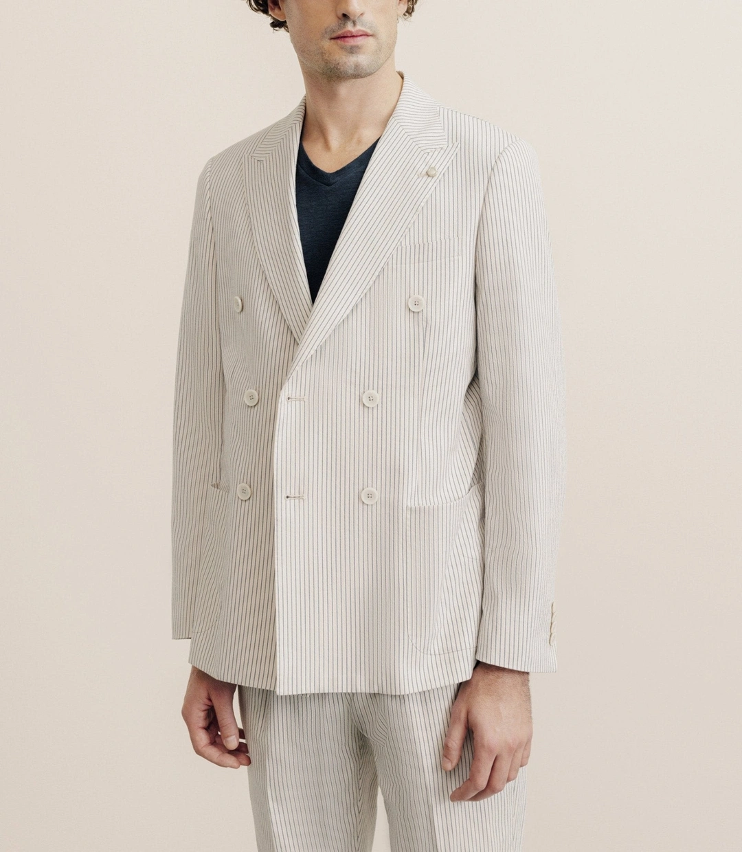 IZAC - Veste ville croisée 6 boutons beige