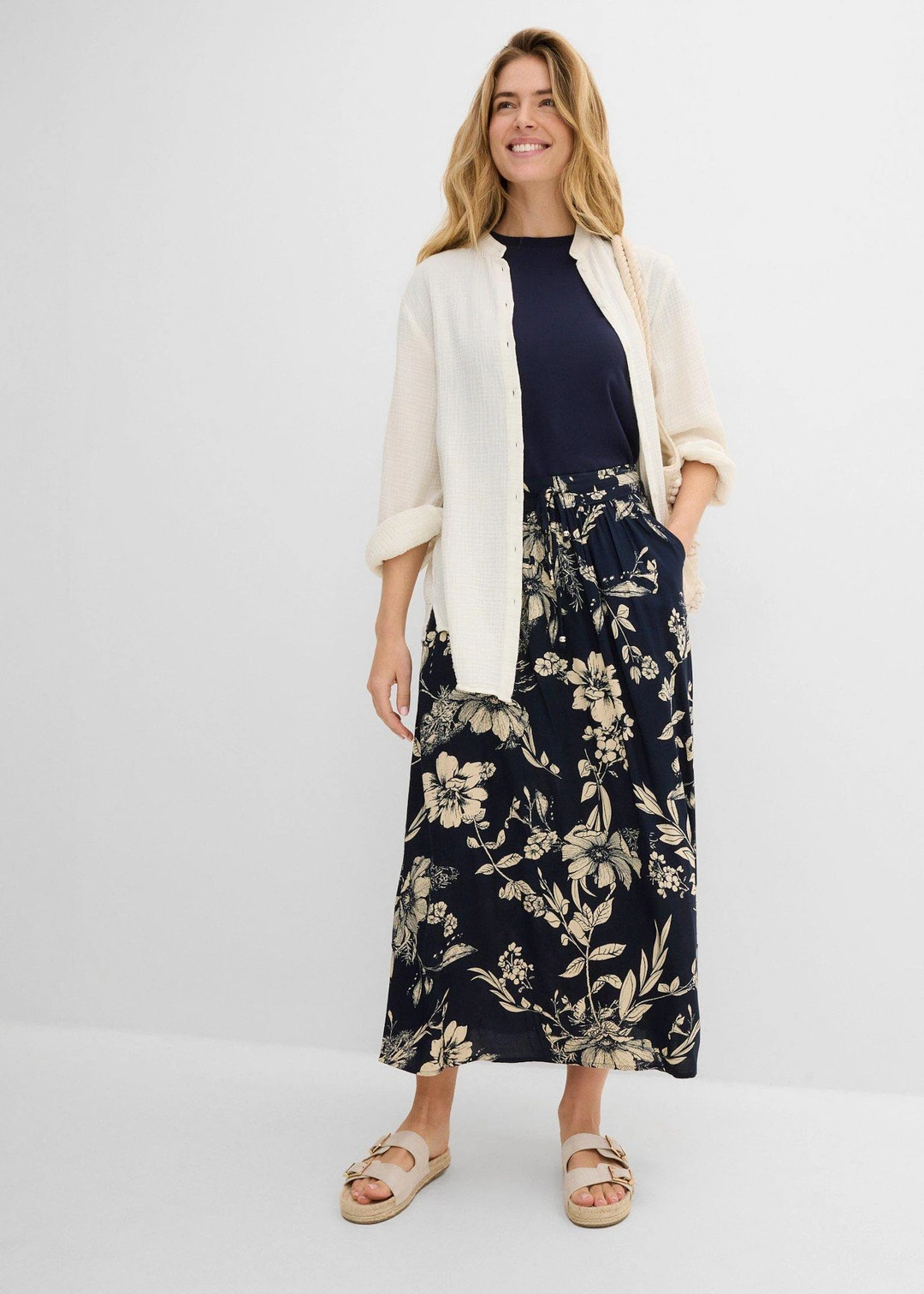 Jupe longue en viscose avec taille élastique et lien à nouer - 2