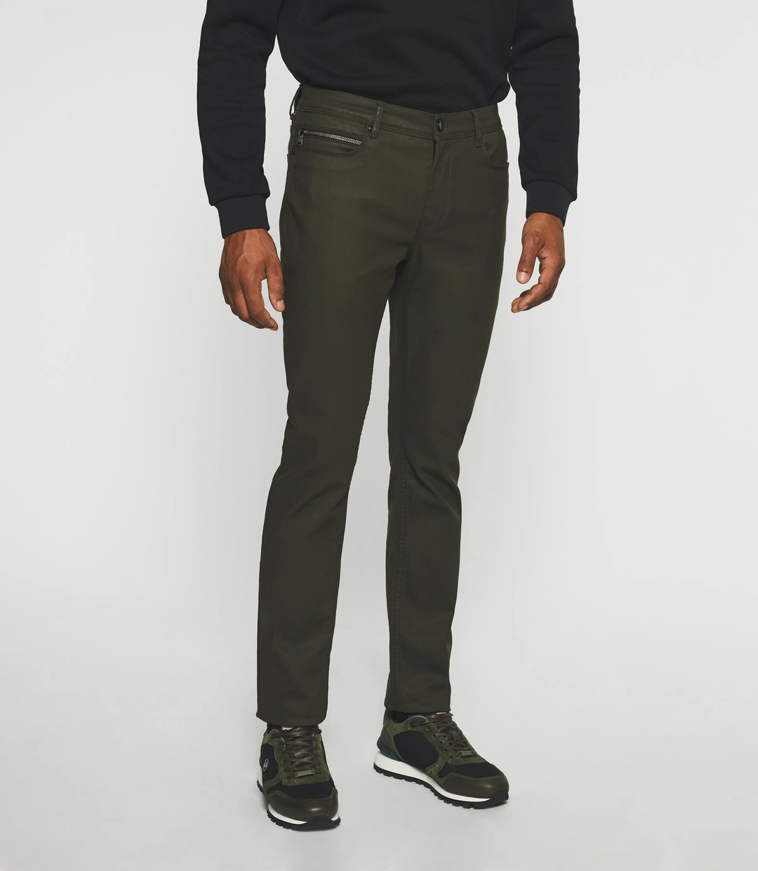 IZAC - Jean slim denim enduit kaki EROS
