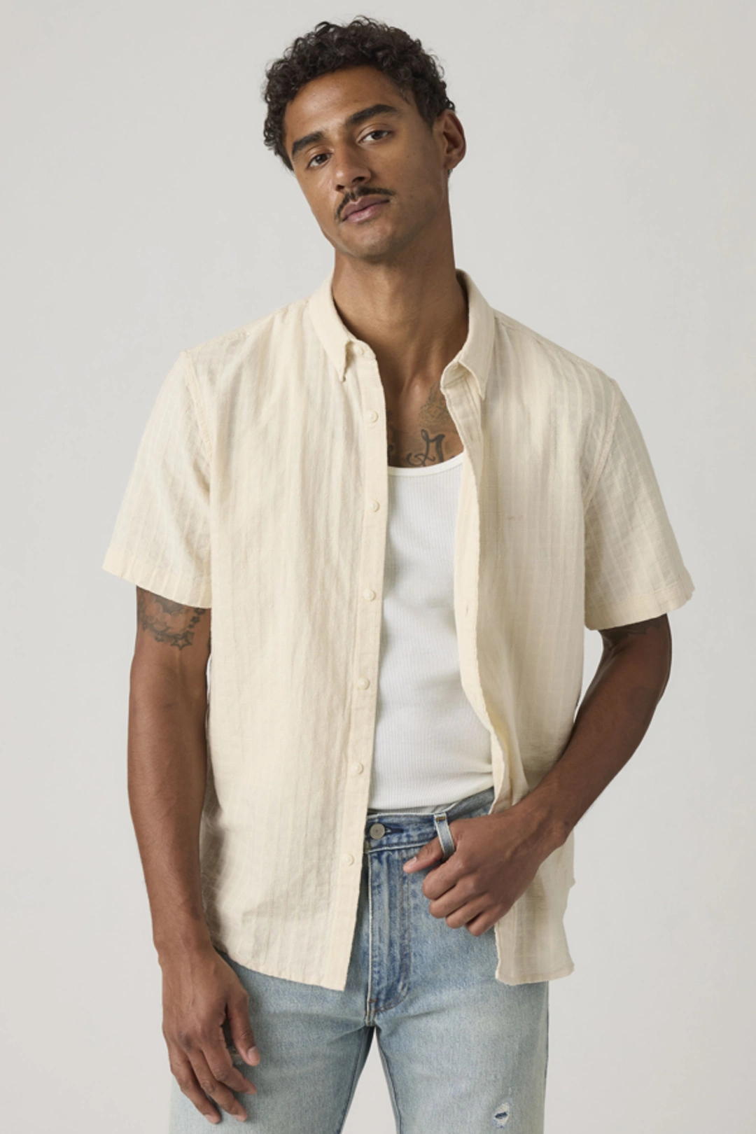 Levi's Chemise Manche Courte Col Boutonné Authentic - Homme - Rose / Woodrose Garment Dye - 2XL