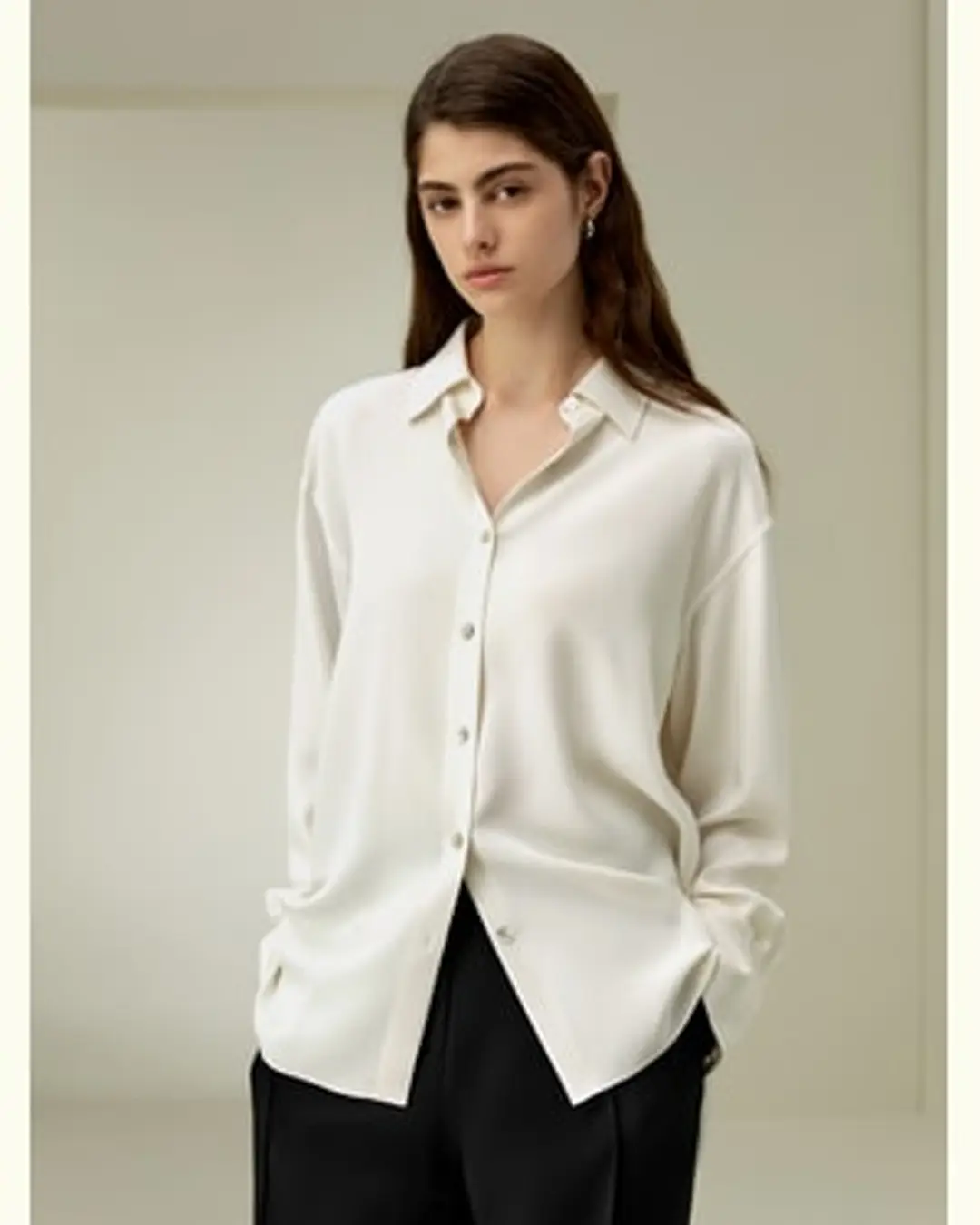 LILYSILK Blouse En Soie Col Pointu Manches Longues Des Poignets Boutonnés Intemporel Et Sophistiqué Style D'Affaires Blanc Naturel L - 2