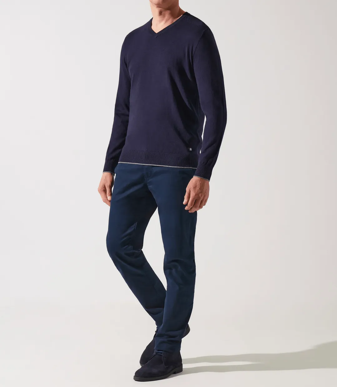 IZAC - Pull col v rayé marine