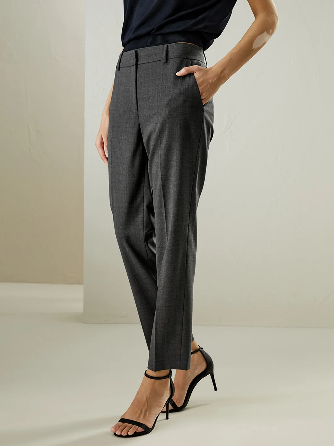 LILYSILK Pantalon En Laine Gris Métal Coupe Étroite Fine Laine Italienne Mérinos Un Toucher Incroyablement Doux Et Confortable 36