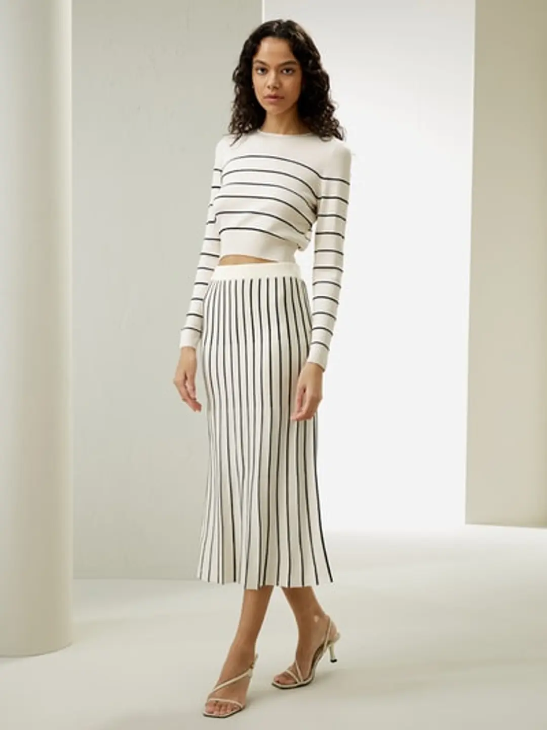 LILYSILK Jupe en Soie Tricotée Élégante pour Femme à Rayures, Coupe Ajustée Blanche XL