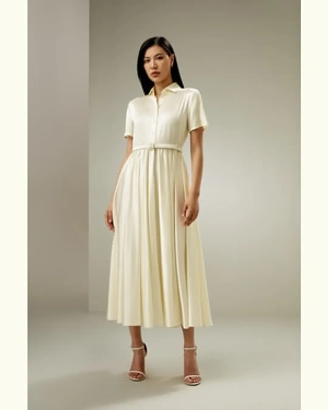 LILYSILK Robe En Soie Longue Blanc Ceinture En Soie Assortie, Col Chemise 100% Soie Charmeuse Sans Produits Chimiques Nocifs 40