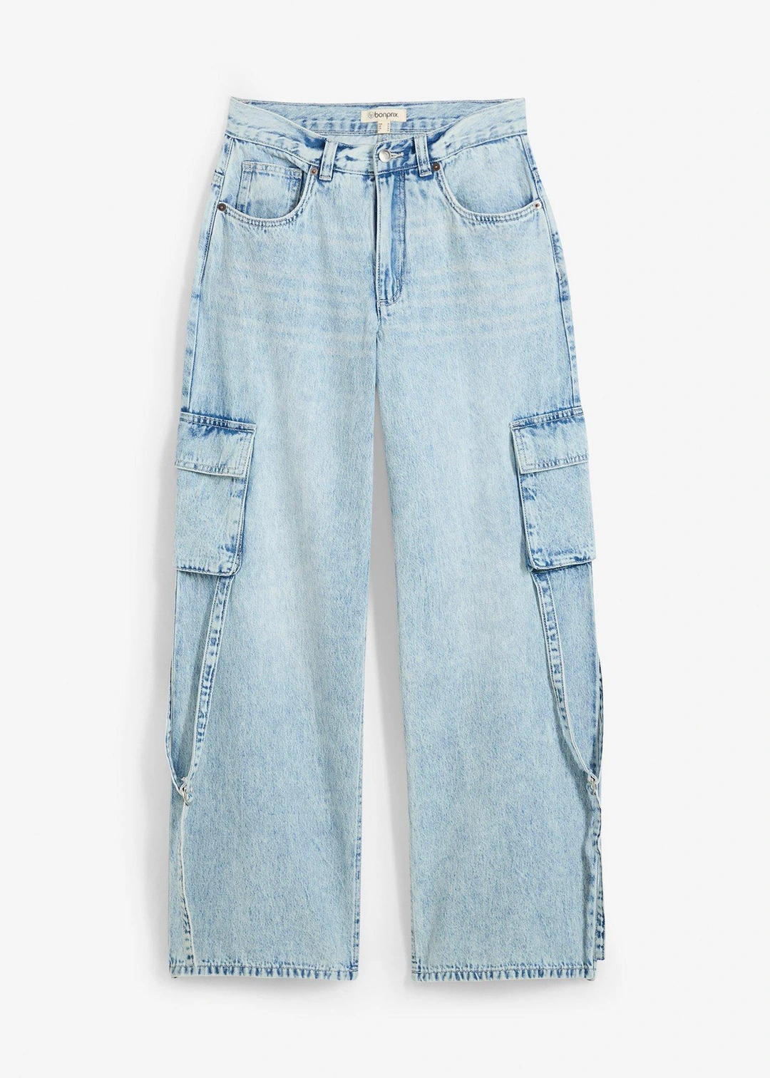 Jean cargo taille mi-haute, peu extensible, long