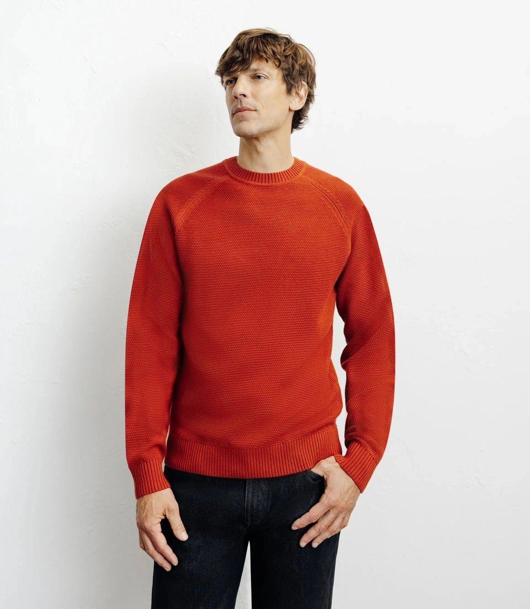 IZAC - Pull col rond jeux de points rouge clair