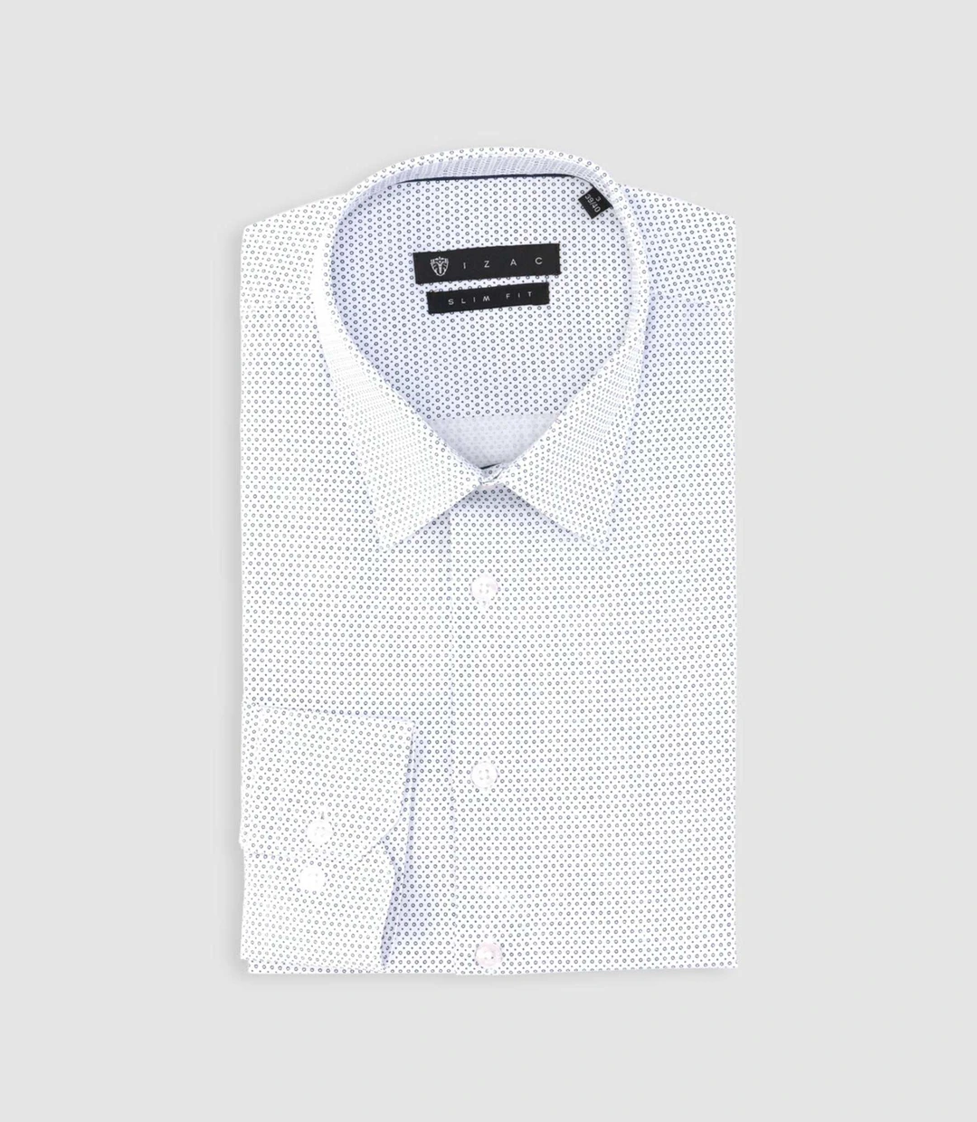 IZAC - Chemise slim imprimée micro motifs blanche et bleu PERLE