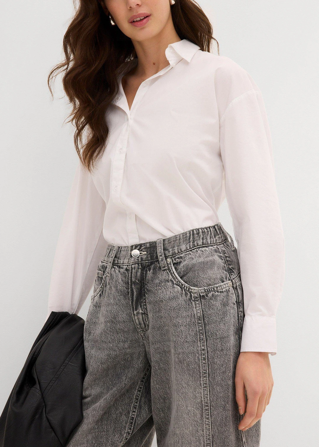 Jean barrel taille mi-haute, cropped - 3