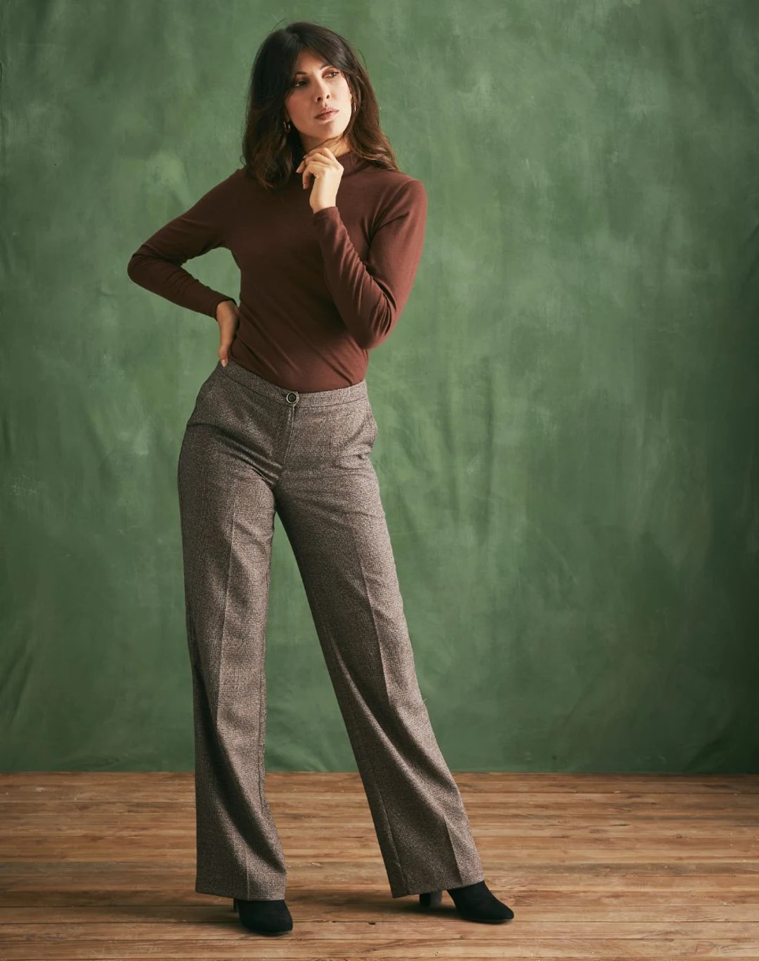 T-shirt ML col montant Laine Mérinos - Chocolat - Lemahieu