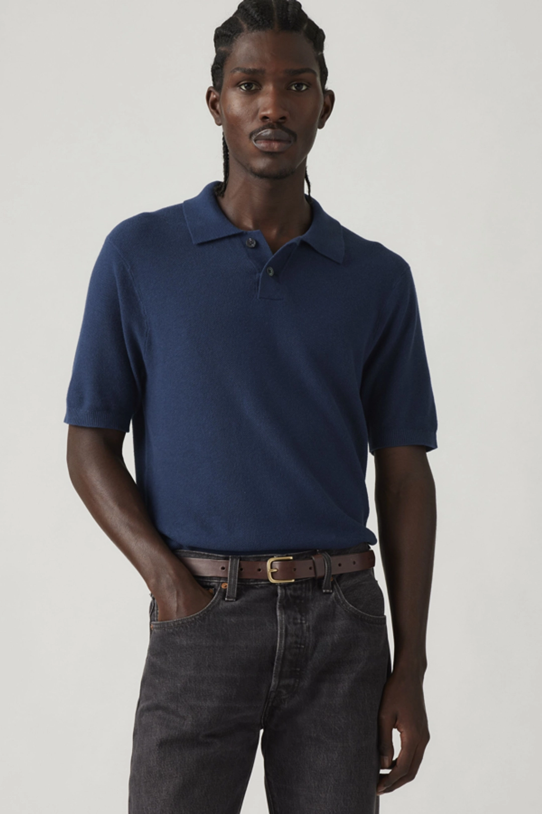 Levi's Sweater Cotton Linen Knit Polo - Homme - Blanc / Bright White Cotton Linen - XL