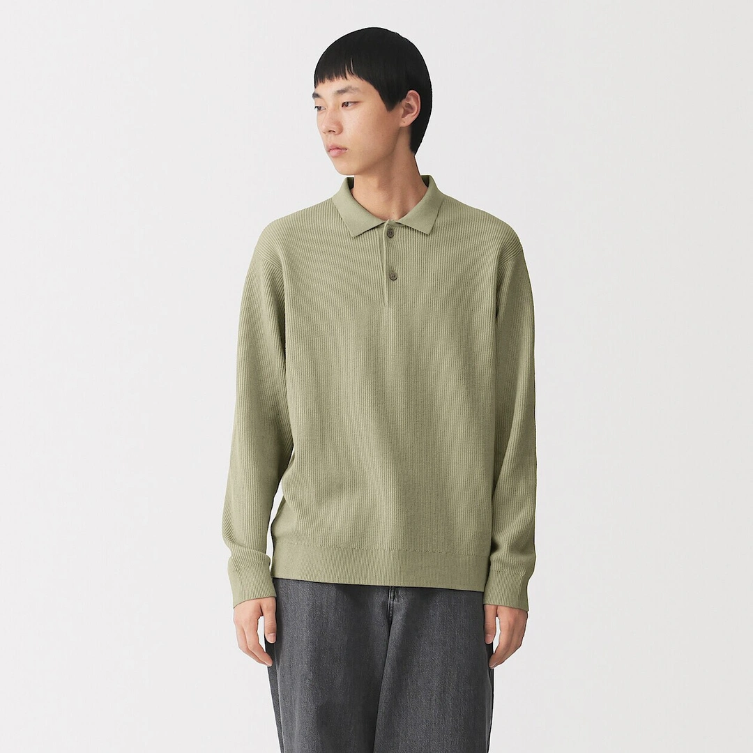 Pull polo côtelé en mélange de coton pour homme