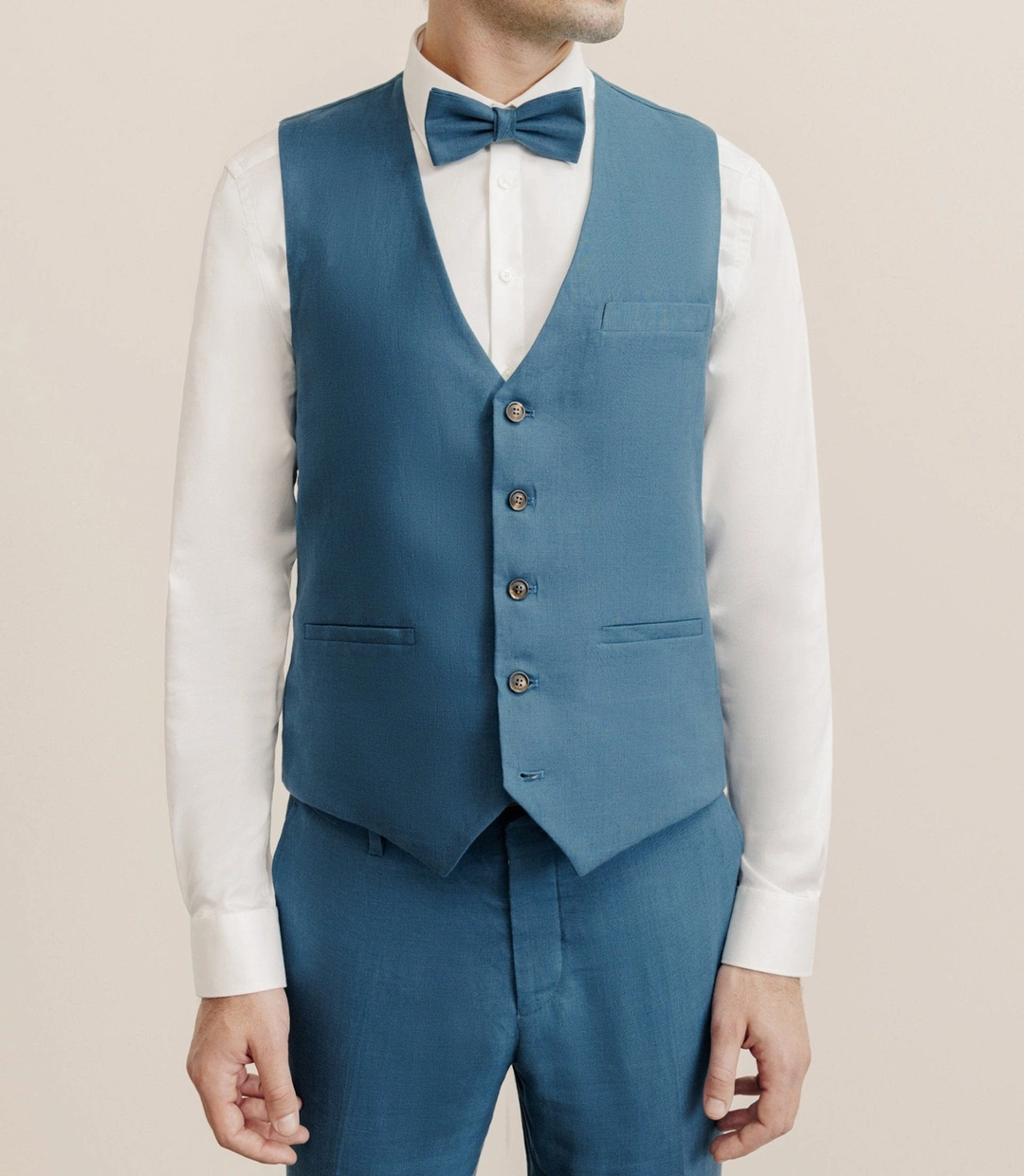 IZAC - Gilet 100% lin bleu vert
