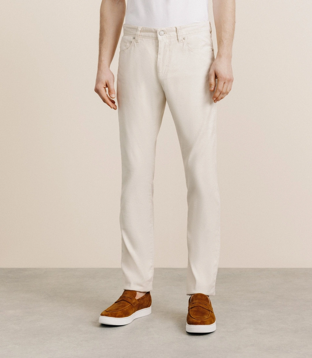 IZAC - Pantalon droit en lin et coton beige