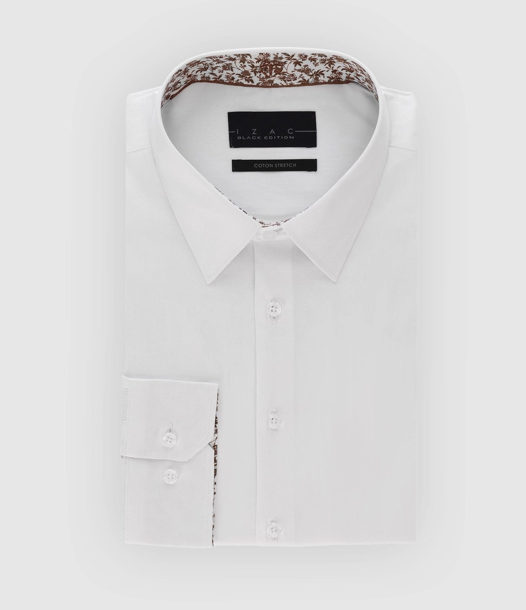 IZAC - Chemise slim unie blanche et camel PENY
