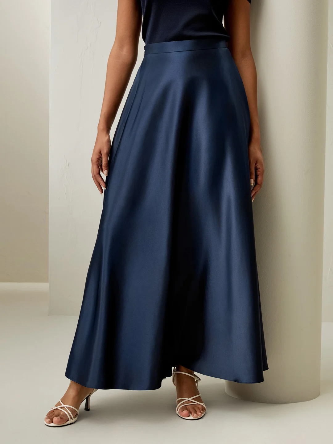 LILYSILK Jupe Longue Soie Bleu Marine Jupe Maxi, Jupe Parapluie Charmeuse Soie Sans Produits Chimiques Nocifs 46