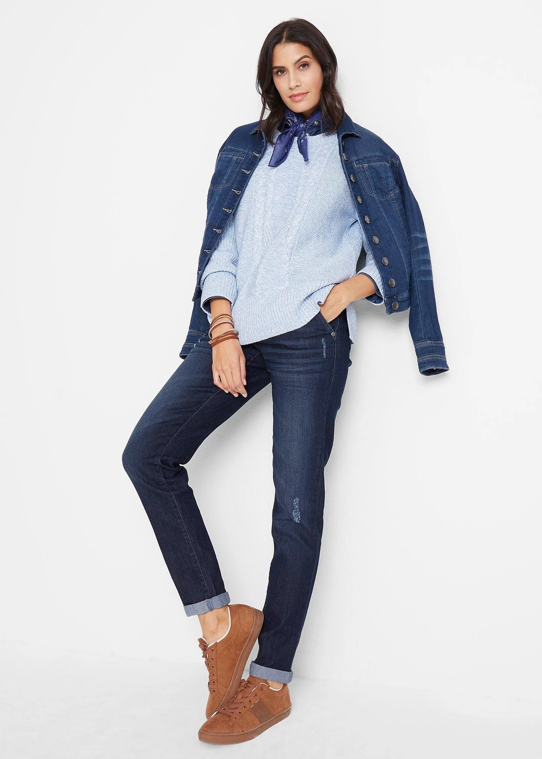 Jean boyfriend taille mi-haute, extensible